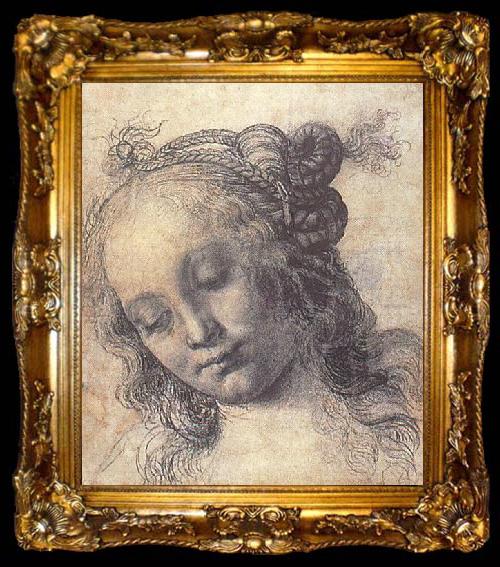 framed  Andrea del Verrocchio Head of a Girl, ta009-2